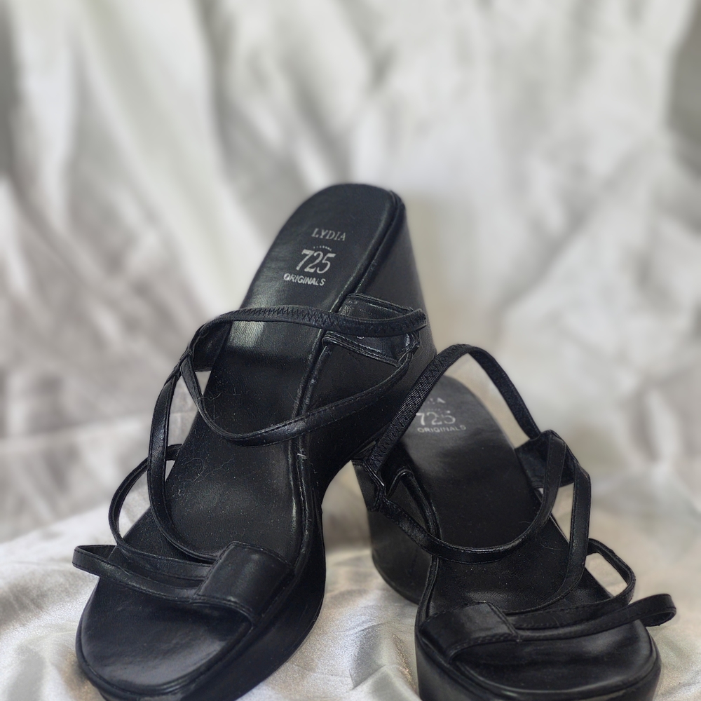 Black Strappy Wedge Sandals